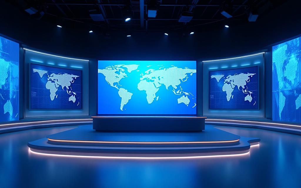 News studio background with global map graphics